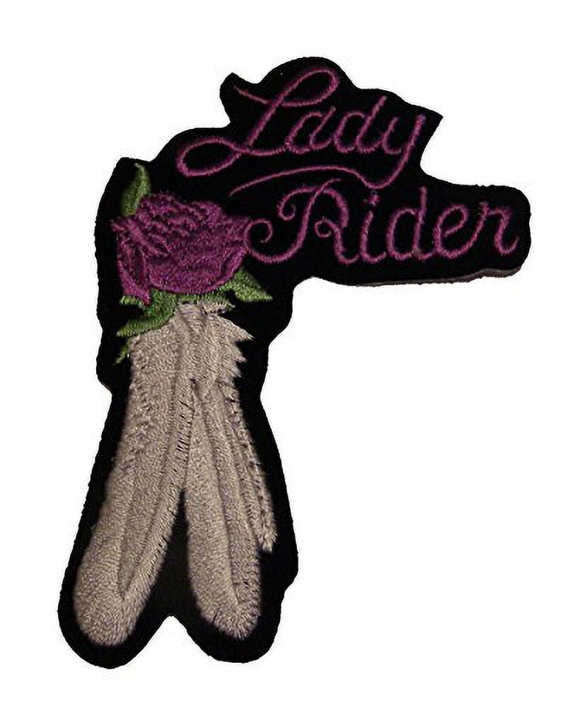 LADY RIDER PATCH WITH ROSE AND FEATHERS - PURPLE - Veteran Owned ...