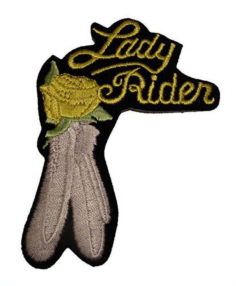LADY RIDER PATCH WITH ROSE AND FEATHERS - YELLOW - Veteran Owned ...