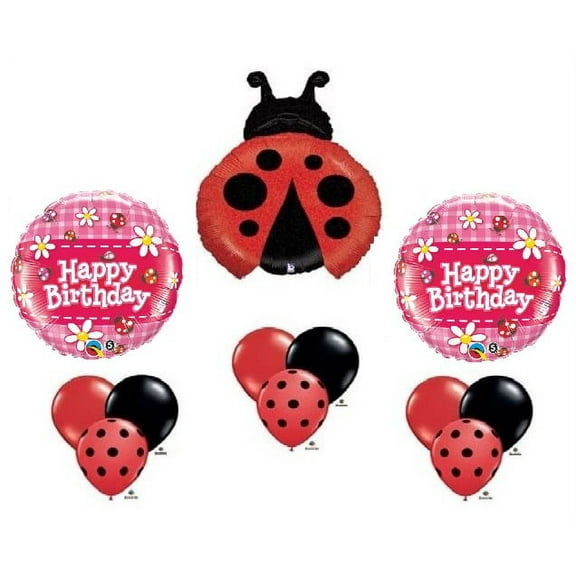 LADYBUG Lady Bug Polka Dots Birthday PARTY 12 Mylar and Latex BALLOONS Set Kit
