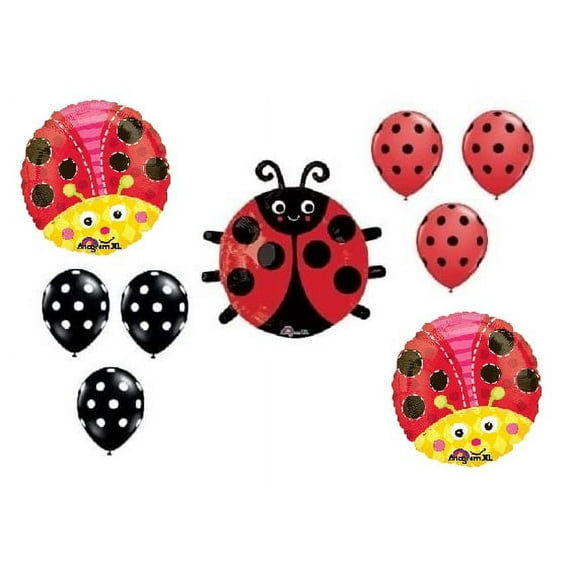 LADYBUG Lady Bug Polka Dots Birthday PARTY 9 Mylar and Latex BALLOONS Set Kit B