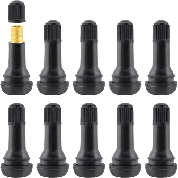 LADYGYM 10 Pcs Rubber Snap-In Tire Valve Stems, 0.453" Tubeless Replacement Valves with Brass Core for Cars, Trucks