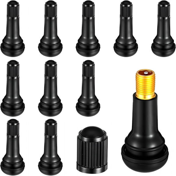 LADYGYM 10 Pcs Tire Valve Stems Set - Tubeless Snap-In Rubber Valve Stems for 0.453" Rims, Durable Black Replacement Tire Valves with Brass Core for Cars, Trucks, Trailers, Lawn Mowers, SUVs