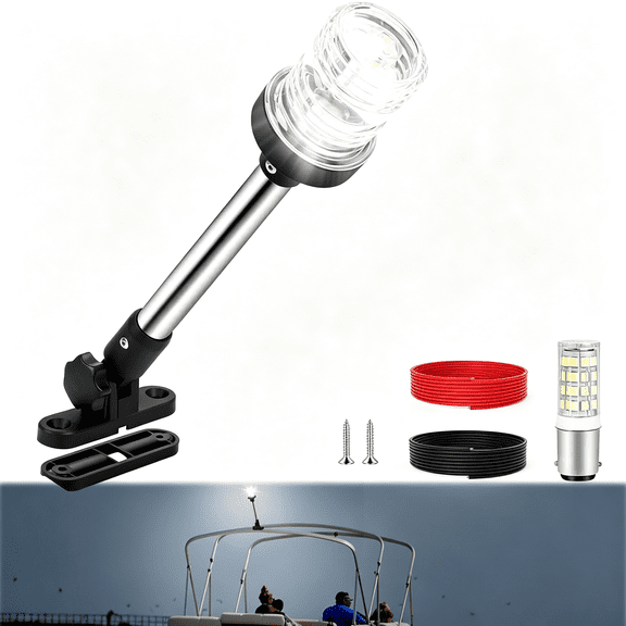 LADYGYM 12 Inch Stern Light Bimini Top Anchor Light, Led Pontoon Navigation Lights Waterproof Ip67, 3 Nm Visibility White Fold Down Rear Boat Lights for Jon Boat, Small Boats, Fishing Boats (12~24V)
