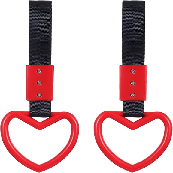 LADYGYM 2 Pieces Heart Shaped Car Handle Straps,Subway Train Bus Handle Hand Strap for Car Rear Bumper Warning Ring Decor Suv Bus Cars Handles Straps,Heart Hand Strap Charm