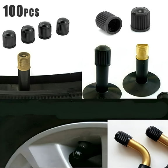 LADYGYM 2026 New 100Pcs Black Plastic Tire Wheel Rims Stem Air Valve Cap Cover for Car,Truck,Bike,Motorcycle,Atv,Rv.