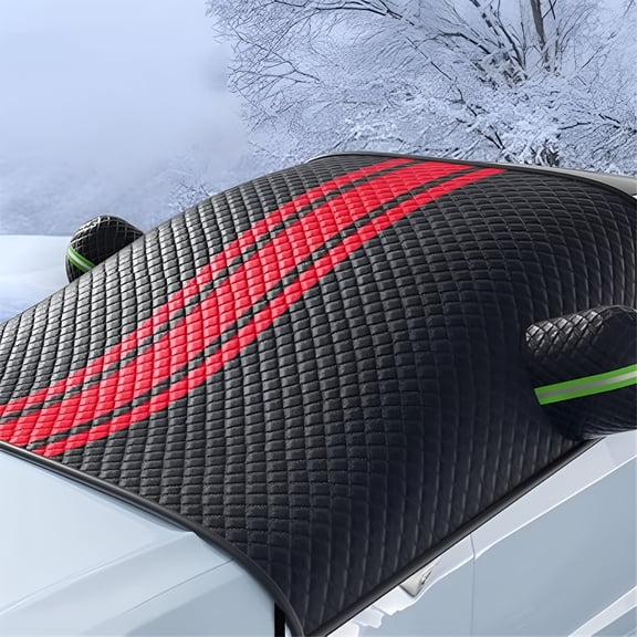 LADYGYM 2026 New 3 Layers Thicker Ice Snow Protector Car Front Windshield Sunshade Cover with Reflective Stripes for Winter Windshield Ice Protector Cover for Car,Truck,Suv,Van,Automobile-Red-Black