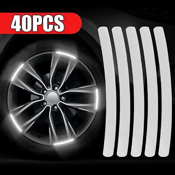 LADYGYM 2026 New 40 Pcs Reflective Car Wheel Decorative Stripe Stickers,Warning Night Safety Tape Sticker,Anti-Scratch Tire Rims Sticker Car Decals Universal(White)