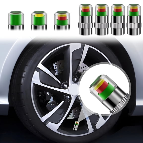 LADYGYM 2026 New 8Pcs Tire Pressure Monitor Valve Stem Caps,Car Tire Pressure Monitor Sensor Indicator with 3-Color Eye Alert,Universal Valve Stem Caps for Cars for Car,Truck,Suv,Van