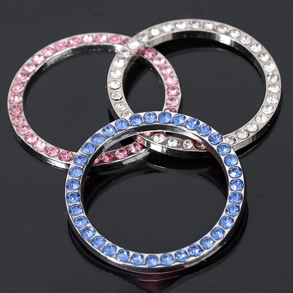 LADYGYM 2026 New Car Crystal Rhinestone Ring Emblem Sticker,Car Interior Decoration,Car Accessories for Women,Push to Start Button,Key Ignition Starter&Knob Ring(Blue)