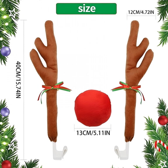 LADYGYM 2026 New Christmas Reindeer Antlers&Nose Kit,Christmas Car Decorations,Cute Rudolph Reindeer Decor,For Suv Van Trucks Multiple Models Reindeer Car Decor for Car,Suv,Van,Truck
