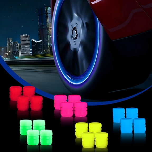 LADYGYM 2026 New Glow-In-The-Dark Tire Valve Stem Caps-20Pcs Fluorescent Luminous Abs Valve Caps,Universal Fit Air Valve Covers for Car Truck Motorcycle Bike-Corrosion-Resistant,Dustproof(5 Color)