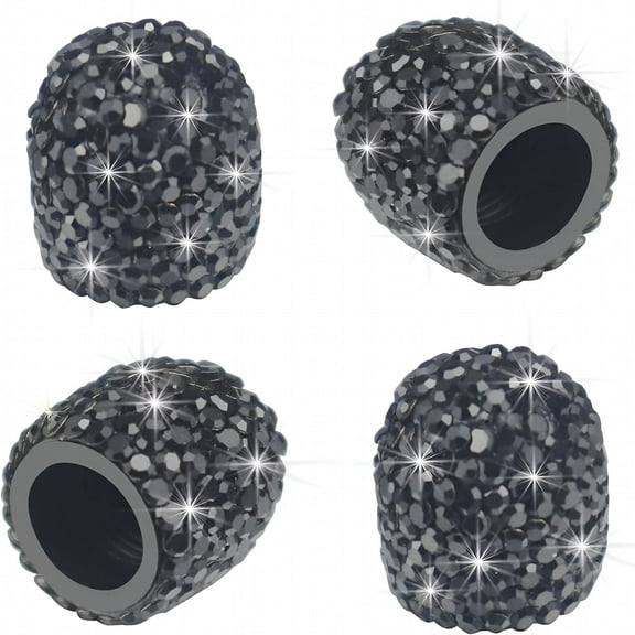 LADYGYM 2026 New Pink Bling Valve Stem Caps Sparkling Handmade Crystal Rhinestone Universal Car Tire Valve Caps Chrome Wheel Caps Attractive Dustproof Bling Car/Bike/Motor-Cycle Accessories-Black