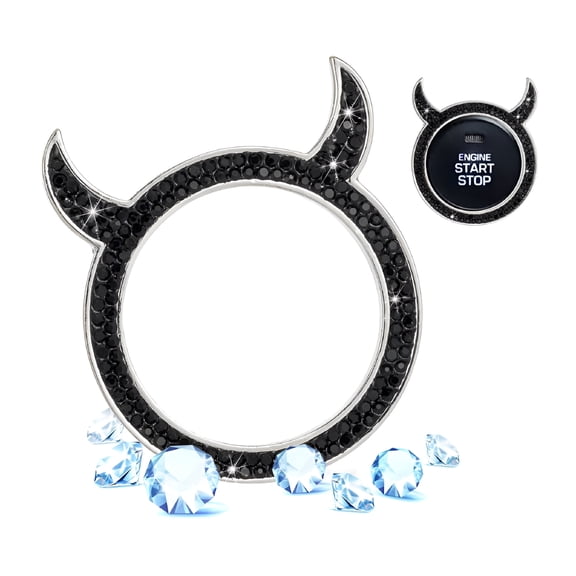 LADYGYM 2026 New Push to Start Button Cover Engine Start Stop Button Cover Little Devil Bling Car Rhinestone Ring Emblem Sticker Car Interior Decoration Bling Car Accessories for Women