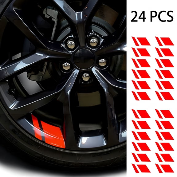 LADYGYM 24Pcs Red Reflective Wheel Rim Stickers, Universal 18-21 Inch Tire Decals, Waterproof Safety Stripes for Car, SUV, Truck, and Van Exterior Accessories