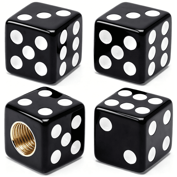 LADYGYM 4PCS Dice Shape Tire Valve Stem Caps, Universal Copper Core Dustproof Tire Valve Stem Covers for Cars, SUV, Trucks, Bikes, Motorcycles, Bicycles(Black)