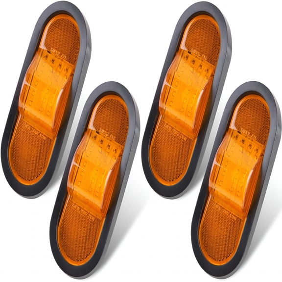 LADYGYM 4Pcs 6.5In Oval Mid Turn Signal Amber Marker Lights Rubber Mount 24 Led Reflex Lens, Universal Waterproof 6In Oval Led Trailer Side Marker Mid-Ship Turn Signal Lights Prong Wire Pigtails