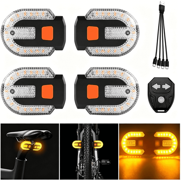 LADYGYM 4Pcs Turn Signals for Bicycles with Alarm,USB Charging Remote Control Split/Integrated Bike Tail Light 5 Modes Waterproof Strobe Bike Rear Lights Can be Mounted on Front and Rear of Bicycle
