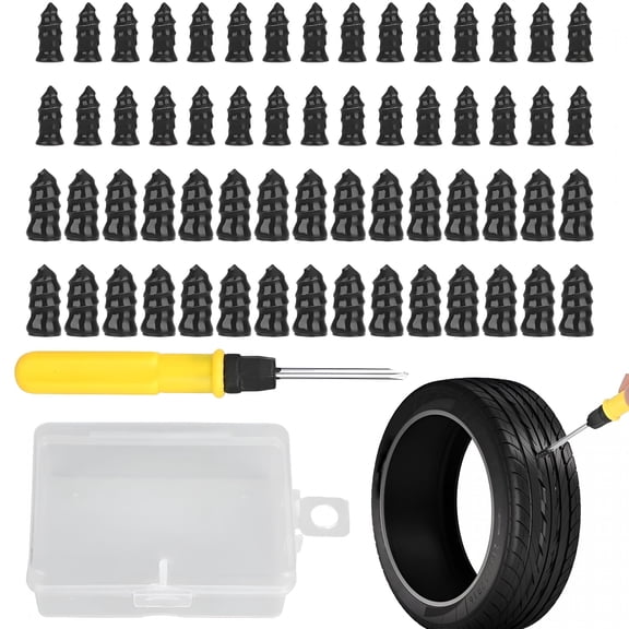 LADYGYM 60PCS Tire Plug Kit with Storage Box, Vacuum Tyre Repair Screws and Screwdriver for Car, Truck, ATV, Motorcycle, Emergency Roadside Flat Tire Fix Tool Set