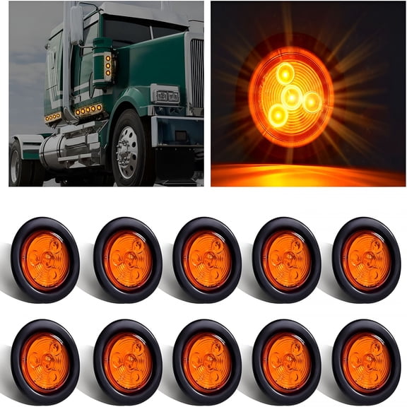 LADYGYM Amber 2"; Round Sealed Led Clearance Marker Light 4Led, Reflective 2 Inch Round Trailer Led Side Marker Lights Lamps Kit Flush Mount with Grommet & Wire Pigtails
