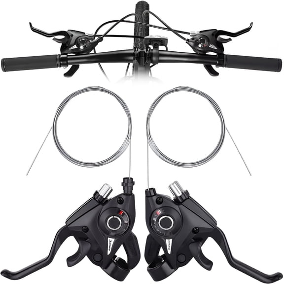 LADYGYM Bicycle Brake Levers Shifter,3X8 24 Speed Mountain Bike Shifters Set,Left Right Brake Lever Shifter Kits with Gear Indicator,Replacement with Shift Cables for Mountain Bike Folding Bike