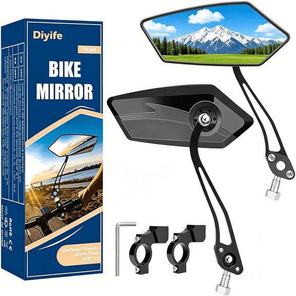 LADYGYM Bike Mirror 1 Pair,Hd Wide Angle Large Handlebar Rearview Mirror,Blast-Resistant 360 Adjustable Bicycle Rear View Mirror Accessories for Mountain Road Bike