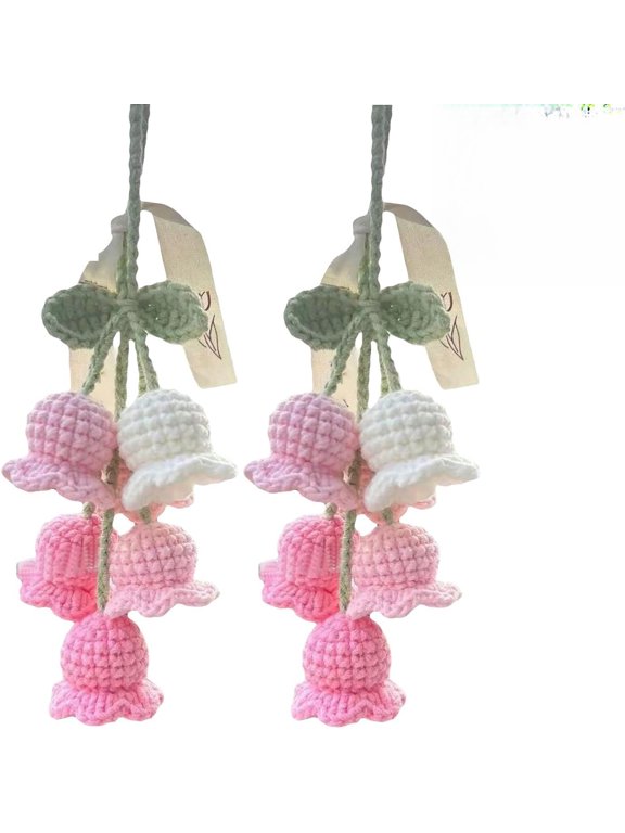 Car Decorations Car Hanging Ornaments, Crochet Flowers Bag Charms Decor Cars Rear View Mirror Accessories Hand Knitted Crochet Flower Decor, for Room Backpack Keychain Decoration Pendant