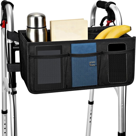 LADYGYM D Walker Basket with Cup Holder, Foldable Walker Bag with Large Capacity & Never Tipping Over- Not Fit for Rollator Spacious Design Walker Basket