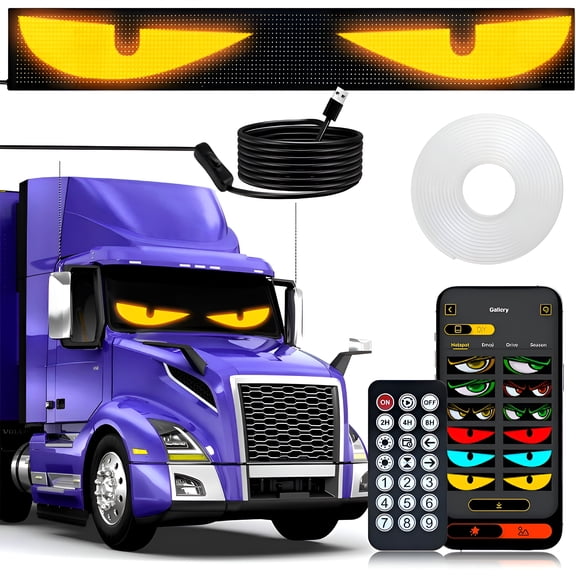 LADYGYM Flexible LED Car Eyes Display, Animated Blinking Demon Lights for Truck Windshield, Customizable Halloween Panel