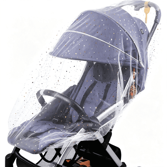 LADYGYM Stroller Mosquito Net, Universal Baby Bug Net with Gold Star Moon Design, Elastic Stretch Band for Bassinets Cribs Breathable Mosquito Net for Stroller