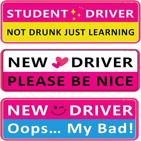 LADYGYM Student Driver Magnet for Car, 3pcs Funny New Driver Magnet Sticker for Car, Cute Pink Reflective Magnetic Bumper Sticker, Removable Safety Rookie Attention Sign