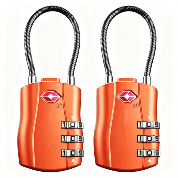 LADYGYM Tsa Approved Luggage Locks,Travel Combination Cable Locks,Tsa Accepted,Easy to Use,Durable,Flexible Steel Cable,Zinc Alloy Body,For Suitcases,Backpacks,Zippers,2-Pack,Orange