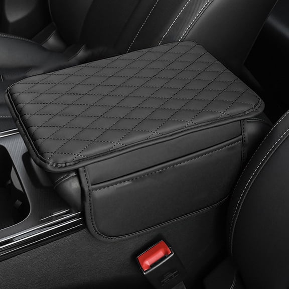 LADYGYM Universal Car Center Console Armrest Cover for Vehicle, Black PU Leather Pad Protector with 2 Storage Bags, arm rest cover for car