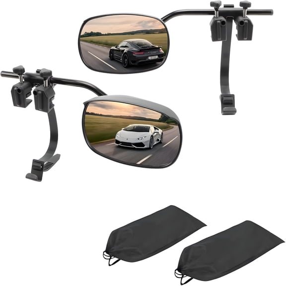LADYGYM Universal Clip on Towing Mirrors Extensions for Towing, Side Mirror Extenders for Towing with Rainproof, Convex Rearview Mirror, Tow Mirrors for Car Truck Trailer RV SUV, 2 Pack