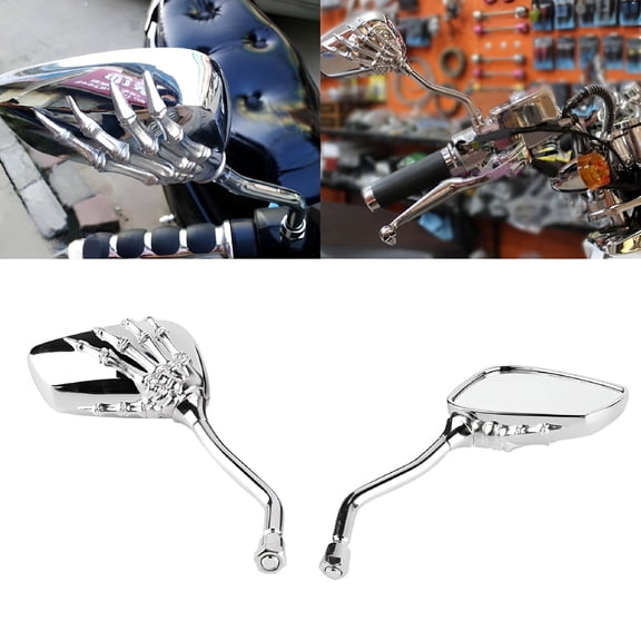 LADYGYM Universal Motorcycle Skull Hand Rear View Mirrors, Chrome Skeleton Side Mirrors for Cruiser Chopper Scooter, 10mm Thread