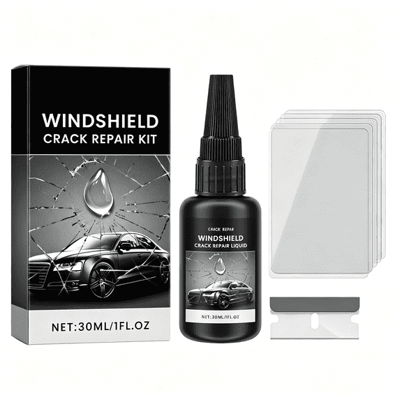 LADYGYM Windshield Crack Repair Kit, Advanced Formula Quick Fix with 30ml Glass Repair Liquid, 1 Blade, 5 Curing Films, Universal Cracks Gone Glass Repair Kit