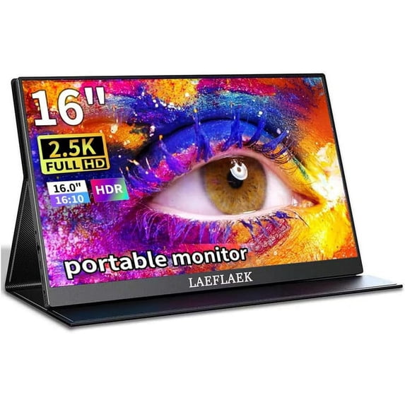 LAEFLAEK 16" 2560x1600 LCD Portable Computer Monitor, Black