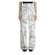 LAFAYETTE 148 NEW YORK Womens Ivory Pleated Pull On Graphic Wide Leg Pants M