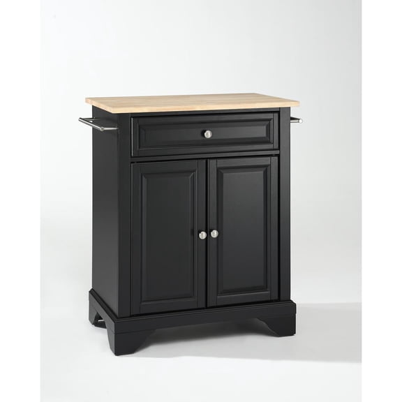 LAFAYETTE NATURAL WOOD TOP PORTABLE KITCHEN ISLAND IN BLACK FINISH