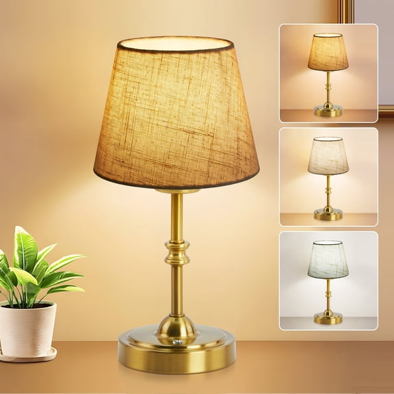 LAFAYTTE Cordless Rechargeable Table Lamp with Linen Shade, 3 Color Modes Touch Dimmable Bedside Lamp, Portable Nightstand Light for Bedroom Living Room Dorm