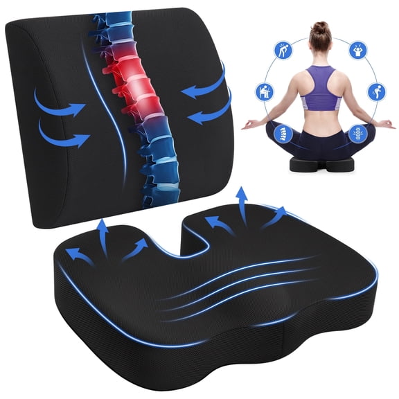 LAFAYTTE Memory Foam Chair Seat & Lumbar Cushion for Hip, Tailbone Pain Relief - Ideal for Car, Wheelchair, Office