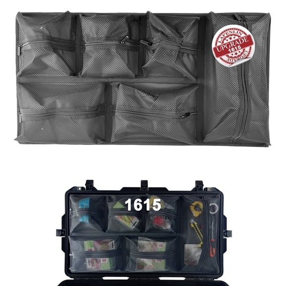 LAFENLIN Lid Organizer for Pelican 1615 Case 6 Heavy-Duty Mesh Pockets, Waterproof Storage for Camera Gear, Tools & Diving Equipment Includes Mounting Screws & Adhesive Strips