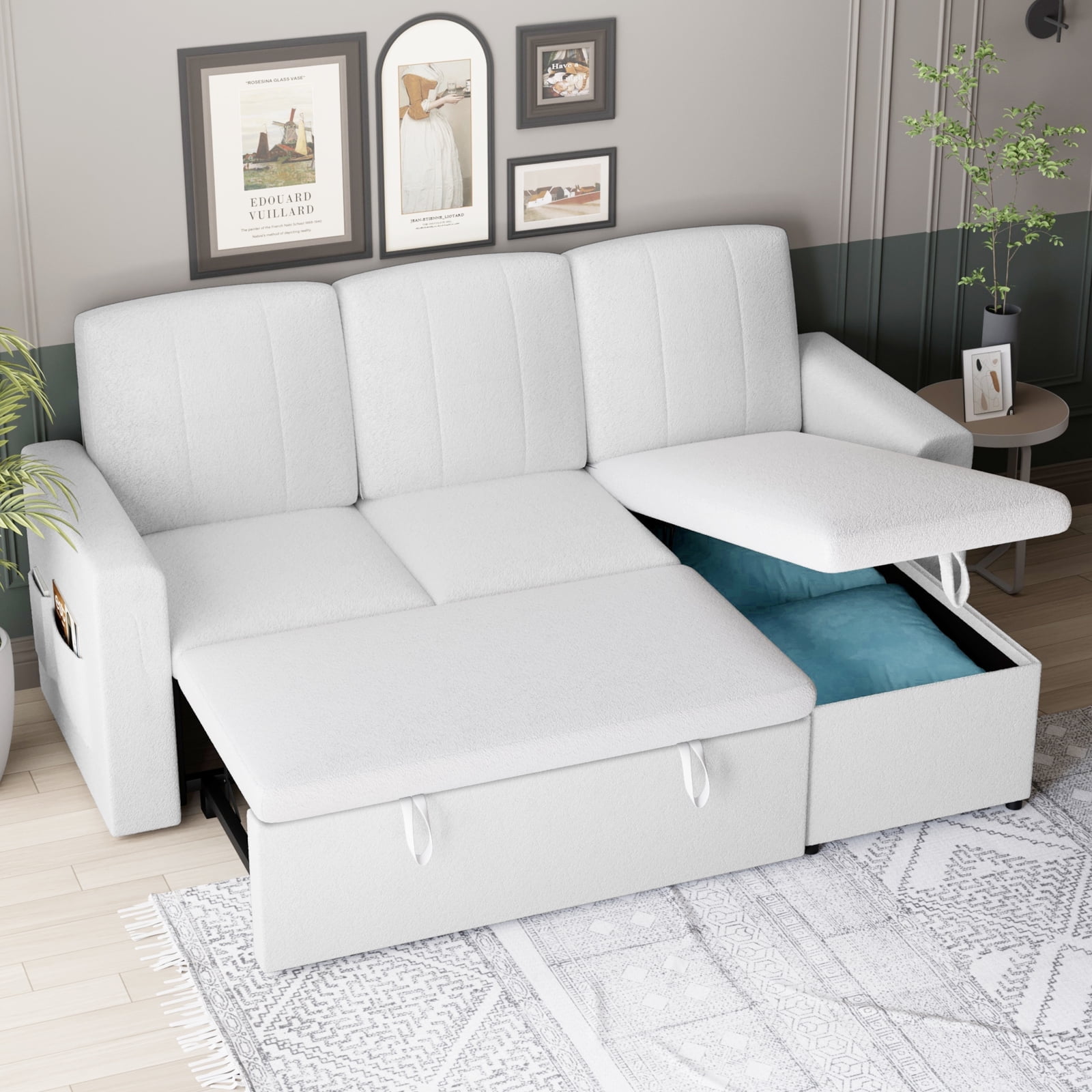LAFGUR 2 in 1 Sofa Bed, L Shape Pull Out Couch Bed, Convertible 3-seat ...