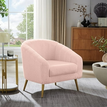 LAFGUR Accent Chair, Modern Cozy Vanity Chair with Gold Metal Legs, Sherpa Fabric Armchair for Living Room Bedroom Office,Pink