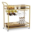 thumbnail image 1 of LAFGUR Bar Cart Gold, 2 Tiers Home Bar Serving Cart on Lockable Wheels, Rolling Alcohol Cart , Modern Wine Cart for Home Kitchen Dining and Living Room, 1 of 9