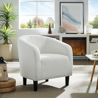 LAFGUR Barrel Chairs, Furry Accent Chairs, Sherpa Chairs with Soft Padded Armrest, Armchairs for Living Room Bedroom Office,Beige