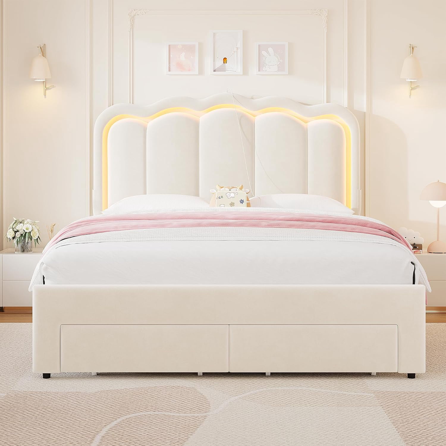 LAFGUR Full Size LED Bed Frame with 2 Storage Drawer and Adjustable ...