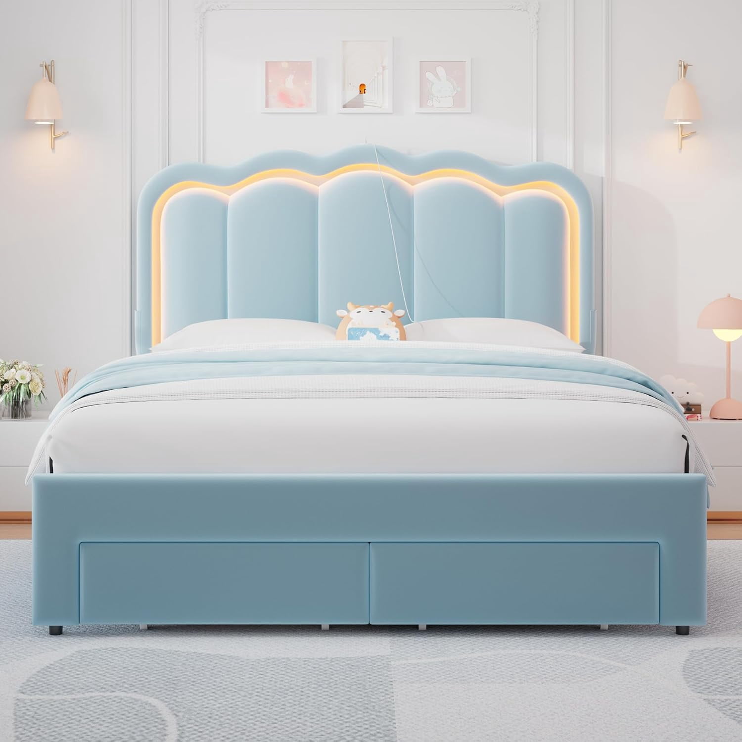LAFGUR Full Size LED Bed Frame with 2 Storage Drawer and Adjustable ...