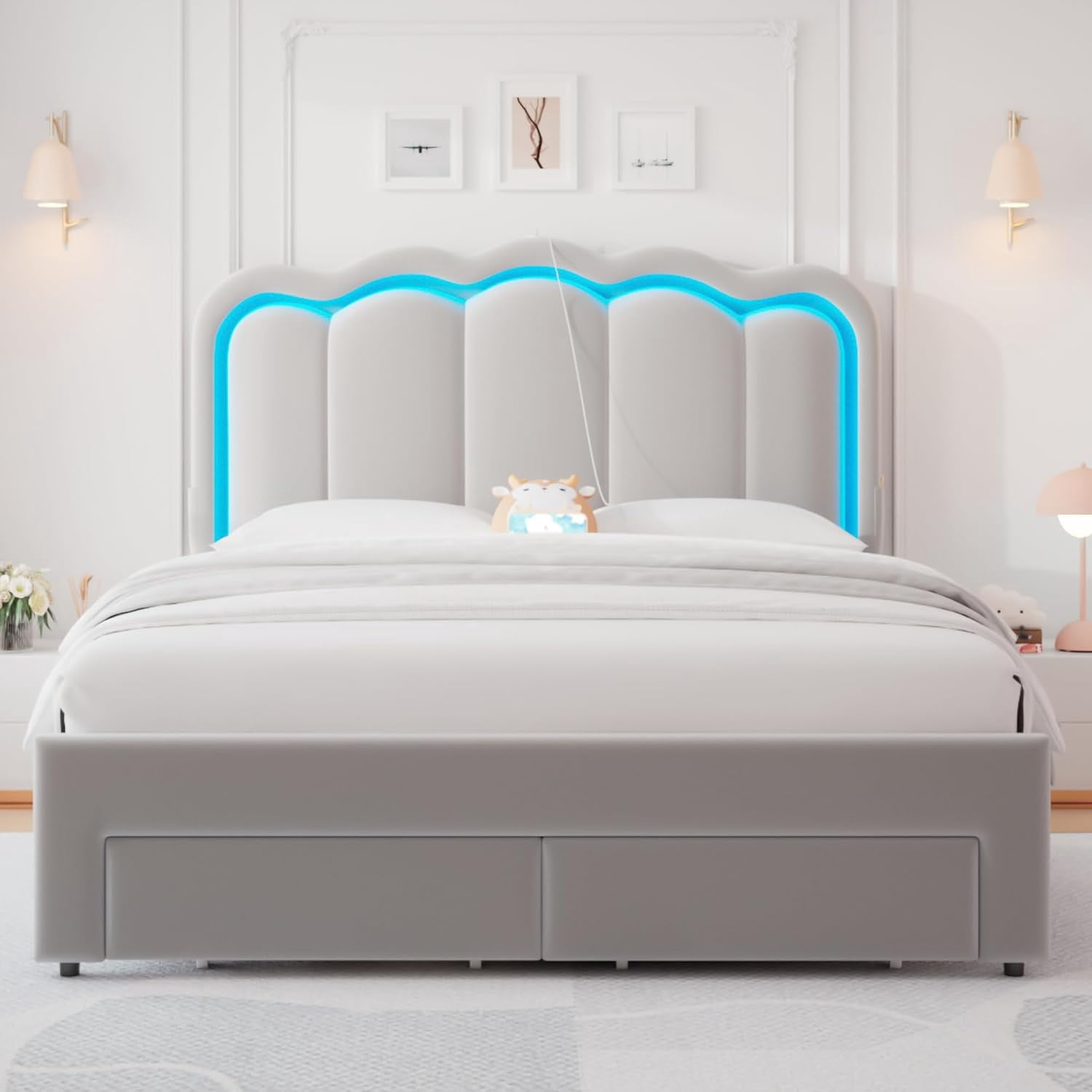 LAFGUR Full Size LED Bed Frame with 2 Storage Drawer and Adjustable ...