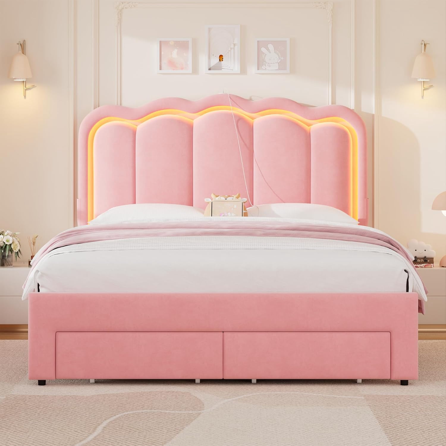 LAFGUR Full Size LED Bed Frame with 2 Storage Drawer and Adjustable ...