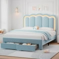 thumbnail image 1 of LAFGUR Queen Size Upholstered LED Bed Frame with 2 Storage Drawer and Adjustable Wavy Headboard,Velvet Prince Platform Bed with Charing Station,Blue, 1 of 9